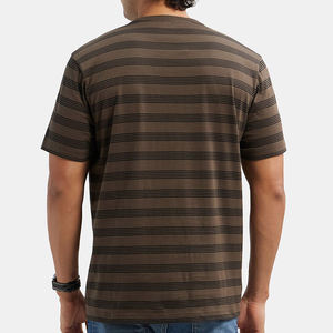 T-shirt pour homme en coton 100% écologique, à manches courtes, col rond, coupe classique, tricoté, couleur marron unie - Product Image 3