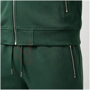 Ensemble de survêtement vert pour homme, manches longues, col montant, fermeture éclair sur le devant, couleur unie, respirant, coupe décontractée, vêtements d'automne - Product Image 5