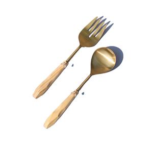 Solid Brass Serving Cutlery Sets with Designer <b>Handle</b> for Hotel Custom Size Salad Cutlery Set of 2 With Gold Plated - Product Image 1
