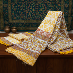 Yellow White Floral Cotton Kurti Sarong <b>Pyjama</b> Set | High Quality Hand Block Print Women Punjabi Suit Set Handmade Masterpiece - Product Image 4