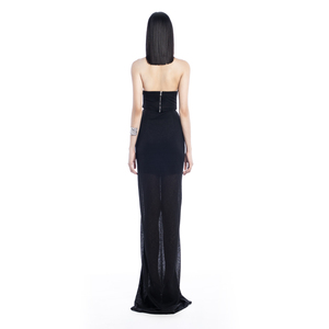 Robe de soirée femme ODM trompette robe licou décolleté Satin tricoté Maxi bouton décoration froncé dos nu licou moulante - Product Image 4