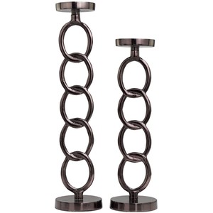 Juego de 2 Portavelas de Alta Demanda, Diseño de Anillos Entrelazados en Bronce Oscuro, Soporte Cilíndrico para Decoración del Hogar - Product Image 6
