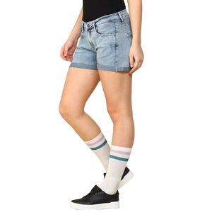 Shorts en jean taille haute moulants et respirants pour femme, style moto et biker, imprimé léopard, 100 % coton, délavage stonewashed, été - Product Image 2