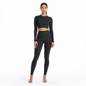 Ensembles de yoga sans couture haut de gamme pour femmes, avec leggings taille haute. Ensemble de yoga sans couture pour femmes en nylon et élasthanne, leggings d'entraînement taille haute. - Product Image 4