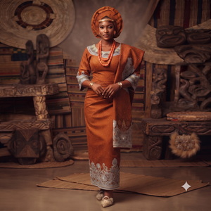 Rust <b>Brown</b> Beaded George Fabric with Silver Embroidery Luxury Nigerian Wedding Party Wear Lace Material - Product Image 1