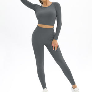 Ensemble de sport 2 pièces pour femme : Leggings de yoga taille haute et hauts à manches longues imprimés à col rond, séchage rapide - Product Image 5
