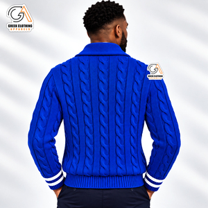 เสื้อผ้ากรีก เสื้อคาร์ดิแกนถักลายสีน้ำเงินรอยัลสำหรับผู้ชาย ยี่ห้อ Phi Beta Sigma ปักลายตราสัญลักษณ์ด้านหน้า เสื้อกันหนาวสำหรับฤดูหนาว ผลิตจากโพลีเอสเตอร์ 100% - Product Image 2