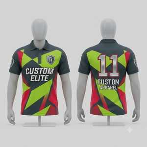 เสื้อโปโลลายเรขาคณิตสีแดงมารูนทอง สำหรับผู้ชาย ระบายอากาศได้ดี แบบซับลิเมชั่น ชุดกีฬา ชุดทีม เสื้อลำลอง ขายส่ง - Product Image 1