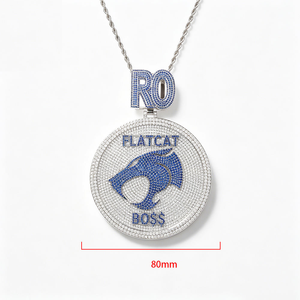 Collar con colgante redondo de moissanita plateada estilo hip hop con diseño de caballo azul con incrustaciones de circonitas, joyería de lujo para hombre. - Product Image 4