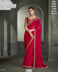 Elegant Pink Chiffon <b>Saree</b> with Embroidered Blouse for Women Traditional Moisture Wicking Wrinkle Free Wedding Wear Size S 2XL - Product Image 5