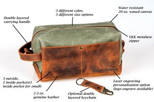Custom Vintage Canvas Zipper Closure for Bag for Men-Waterproof Durable Large Capacity Travel Cosmetic <b>Case</b> LCTB-0001B - Product Image 1
