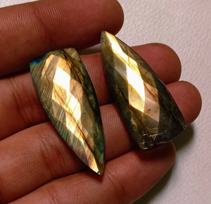 Par de Gemas Sueltas de Labradorita Dorada con Cabujón Facetado en Forma de Escudo para Joyería, Piedra para Manualidades, 15x40x7mm - Product Image 4