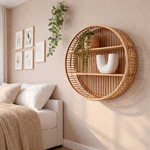 <b>Round</b> Bamboo <b>Wall</b> <b>Shelf</b> Natural Handmade Woven <b>Wall</b> Storage <b>Shelf</b> Home Decor Organizer Wholesale Supplier - Product Image 6