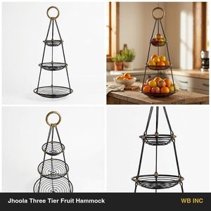 Cesta de Alambre de Hierro Hecha a Mano de 30 cm, Negra con Acabado en Latón Antiguo, Jhoola de Tres Niveles, Hamaca para Frutas, para Decoración del Hogar, Hotel y Garaje - Product Image 5