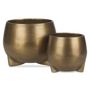 Antique Brass Metal Planter Set Round <b>Tripod</b> Indoor Flower Pots Luxury Decorative Garden Containers for Home & Hotel Decor - Product Image 1