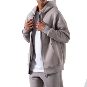 Sudadera con Capucha y Cremallera para Hombre, Color Sólido, Algodón y Felpa, Estilo Casual para Otoño, Corte Regular, Tejido de Punto - Product Image 3