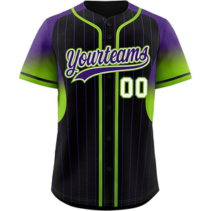Black Sublimation Pinstripe <b>Baseball</b> Jersey with Neon Accents Custom Design Performance Sportswear Factory Price - Product Image 1