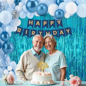 Kit de décoration d'anniversaire bleu |   45 ballons bleus et dorés, bannière et rideaux |   Décorations de fête d'anniversaire pour enfants, hommes et femmes - Product Image 6