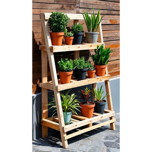 Support à plantes moderne en bois naturel à 3 niveaux, support de plantes de bureau, étagère de présentation, parfait pour la décoration de jardin intérieur - Product Image 2