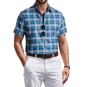 Custom <b>Plaid</b> Men's Short Sleeve Button Down <b>Shirt</b> Cotton Polyester Lightweight Summer Casual <b>Shirt</b> with Pocket - Product Image 2