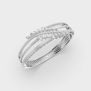 White Gold Diamond <b>Bangle</b> Bracelet Marquise Cut Channel <b>Set</b> Plant Pattern Luxury Women's Wedding Jewelry - Product Image 2