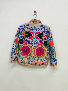 Chaqueta Corta Acolchada de Algodón con Bordado Floral a Mano, Manga Acampanada, Cuello Alto, Estilo Prairie Chic, para Mujer, Invierno, Otoño, Primavera - Product Image 6