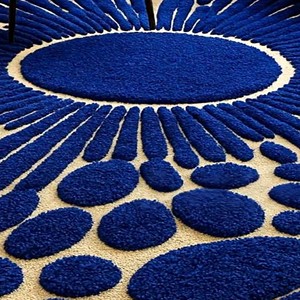 Alfombra moderna con diseño geométrico circular, alfombra suave de lana azul, alfombra hecha a mano para sala de estar, dormitorio, alfombra decorativa de lujo para el hogar - Product Image 3