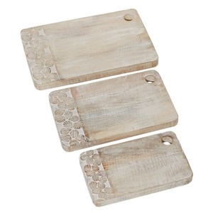 Wooden Chopping Blocks Rectangle Set With Floral Carving Handle Kitchen <b>Board</b> Combination Package - Product Image 4