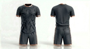 Ensemble de maillots de football personnalisés sublimés pour hommes, imprimé géométrique noir, short respirant en polyester avec taille élastique, pour toutes les saisons - Product Image 1
