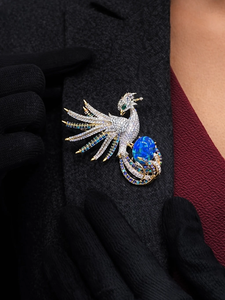 Broche paon avec opale et strass, bijoux en cristal pour occasions formelles, accessoire unisexe - Product Image 2