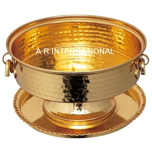 Bol de service moderne de luxe fait main en acier inoxydable plaqué or poli avec couvercle, non toxique, compatible lave-vaisselle, écologique, pour mariage - Product Image 3