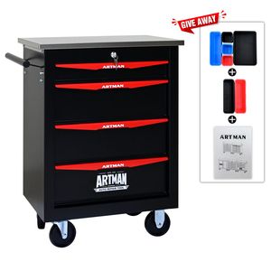 Carrello Portautensili in Metallo a 4 Cassetti con Ruote, Carrello Multifunzionale per Garage, Officina, Magazzino, Laboratorio di Riparazioni - Product Image 4
