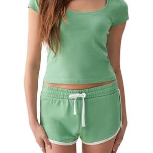 Shorts de Algodón de Cintura Alta para Mujer con Cordón Ajustable y Ribete en Contraste, Shorts Casuales de Verano para Correr, Logotipo Personalizado, Venta al Por Mayor - Product Image 2