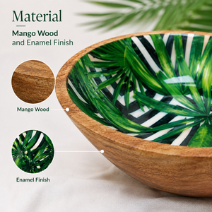 Tazón para Ensalada de Madera de Mango con Estampado de Hojas Verdes Tropicales, Hecho a Mano, Apto para Alimentos, Tazón de Madera para Servir, Tazón para Frutas, Pasta y Comida - Product Image 3