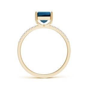 Anillo de Oro Sólido de 14k con Topacio Azul Londres Cuadrado y Banda de Diamantes Engastados en Pavé, Joyería Fina, Anillos de Compromiso para Mujer con Diamantes Certificados - Product Image 4