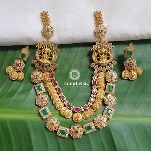 Fine Jewelry Bridal Temple <b>Necklace</b> with <b>Ruby</b> Semi Precious Stone Embellishment - Product Image 1