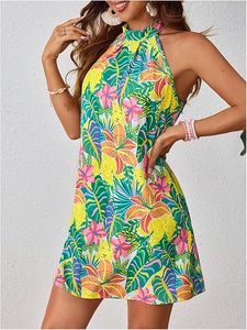 Women's Sleeveless Floral Print Sundress Halter Neck A Line Short Dress - Product Image 3