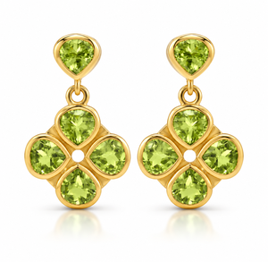 Boucles d'oreilles pendantes tendance en argent sterling 925 massif plaqué or, serties de péridot vert naturel en forme de cœur, idéales pour mariage ou fête - Product Image 1