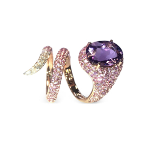Anillo de Cóctel de Lujo para Mujer, Oro Sólido de 18K, Chapado en Oro Rosa, Amatista con Corte Ovalado, Diamantes Rosados, Joyería para Fiesta - Product Image 1