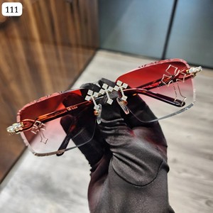 Top Quality New Cut Red Shade Cross Design Moissanite Studded Ice Out <b>Sunglasses</b> for Men Hip Hop Style Party Wear Unisex Glasses - Product Image 1