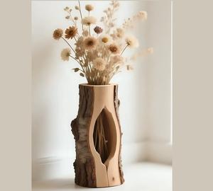 Vase à fleurs en bois artisanal écologique, conçu pour une décoration intérieure naturelle, avec une finition durable et un attrait artistique - Product Image 2