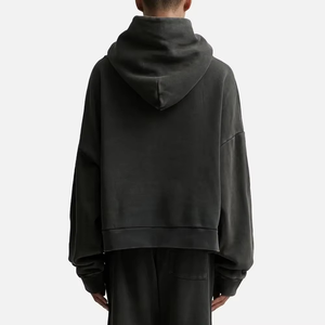 Washed <b>Black</b> Solid Autumn Heavyweight Hoodie Oversized Boxy Cropped Fit 510 GSM Cotton <b>Fleece</b> No Drawstring Streetwear - Product Image 2