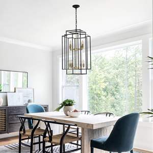 18\" Modern 8-<b>Light</b> Black Gold Geometric Pendant <b>Chandelier</b> Industrial Metal Frame Adjustable Hanging <b>Light</b> for Living Room - Product Image 1