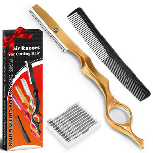 Hair <b>Razors</b> For Cutting Hair 12pcs Professional Styling Thinning Cutting <b>Razor</b> 6.89inch for Salon 10pcs Replacement <b>Blades</b> - Product Image 2