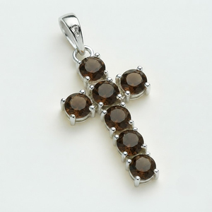 Colgante de Cruz Unisex de Cuarzo Ahumado con Engaste de Plata Rodiada, Diseño Minimalista, Joyas Rhaya - Product Image 2