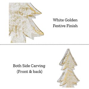 Ensemble de 2 sapins de Noël en bois faits à la main, blancs et dorés, figurines de table de Noël, décoration de maison chic et rustique, vente en gros - Product Image 5