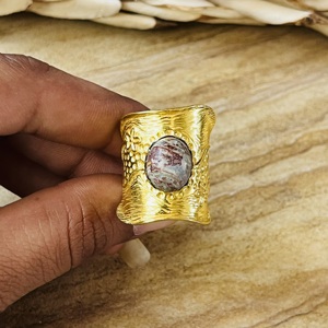 New Arrival Agate <b>Ring</b> Boho Floral <b>Statement</b> <b>Ring</b> For Women Brass 18k Gold Plated Jewelry Bohemian Band Wholesale <b>Ring</b> - Product Image 2