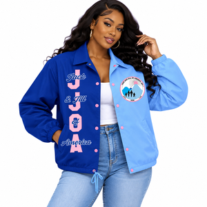 Chaqueta de la hermandad griega Jack and Jill of America 1938, bordada, con bloques de color y diseño de líneas cruzadas - Product Image 1