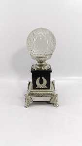 A stunning set of 3 vintage-style aluminum decorative stands featuring faceted <b>crystal</b> <b>spheres</b> on sturdy, ornate pedestals - Product Image 5