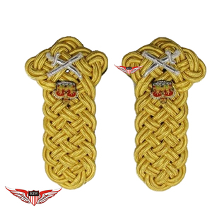 KEW Vintage Eco-Friendly Bullion Wire <b>Braided</b> Epaulettes Light Yellow Embroidered Crown Star Shoulder Boards Luxury <b>Accessory</b> - Product Image 4